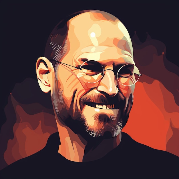 Desenho vetorial plano de Steve Jobs sorridente