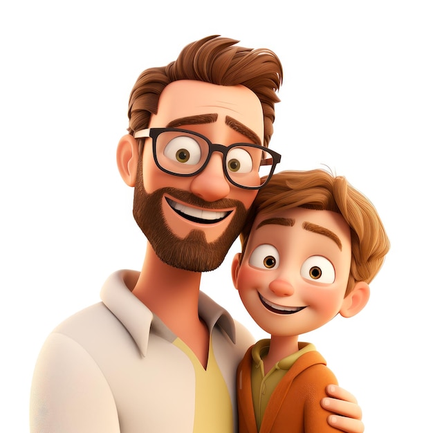 Desenhos animados da foto 3d do pai e do filho felizes