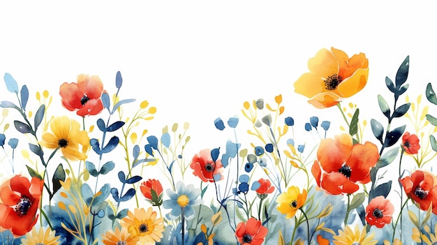 Desenhos de aquarela de flores de primavera em fundo branco Inteligência Artificial Gerativa