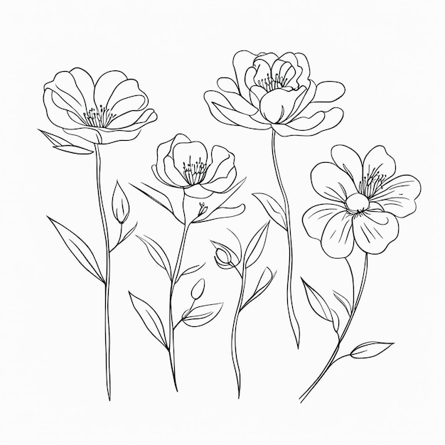 Desenhos de flores em preto e branco com arte de linhas Ilustrações