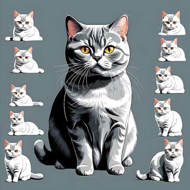 desenhos de linha sobre um gato British Shorthair com uma bela aparência Ai generative