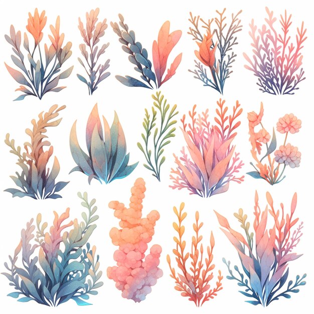 Desenhos de plantas usando aquarelas