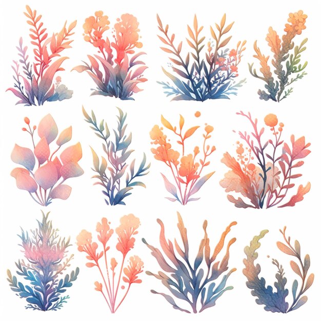 Desenhos de plantas usando aquarelas