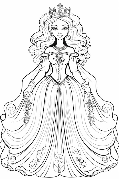 Página para colorir com princesa ilustração ai generativexa