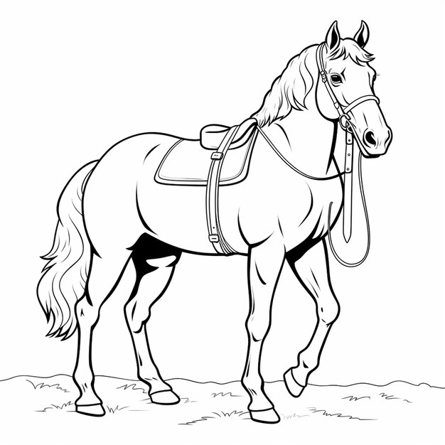 Foto desenhos equestres bonitos desenhados à mão livro de colorir plano arte de linha kawaii