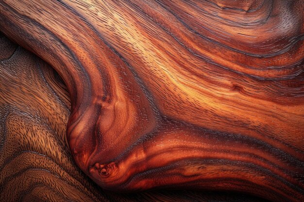 Desenhos intrincados de grãos de madeira e nós em detalhe em close-up