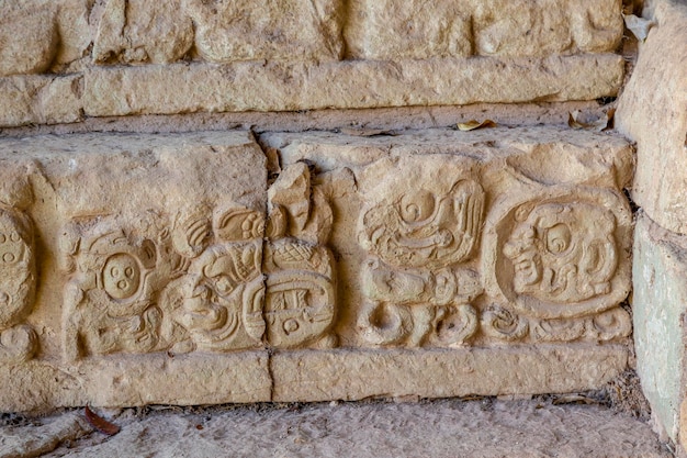 Desenhos maias nos templos de Copan Ruinas Honduras