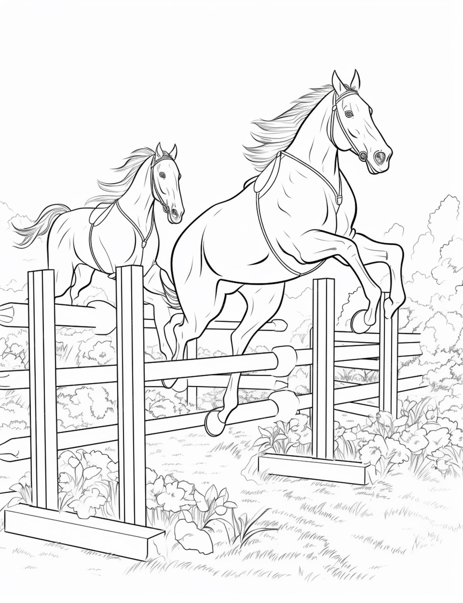 Desenho de Cavalo pulando baia para colorir - Tudodesenhos