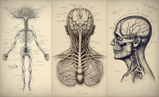 Desenhos retrô do sistema nervoso Linda ilustração colorida Estilo vetorial IA generativa