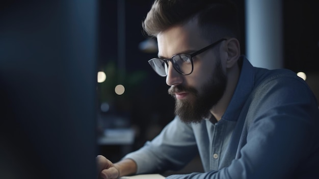 Desenvolvedor de Software Masculino Caucasiano Jovem Adulto Digitando em um laptop no Office Generative AI AIG22