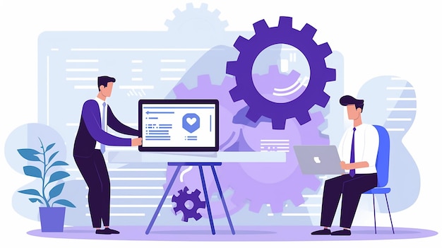 Desenvolvimento de software com desenhista de software Ilustração 3D
