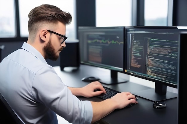 Foto desenvolvimento de tecnologias de programação e codificação design de sites programador trabalhando em um desenvolvedor de software