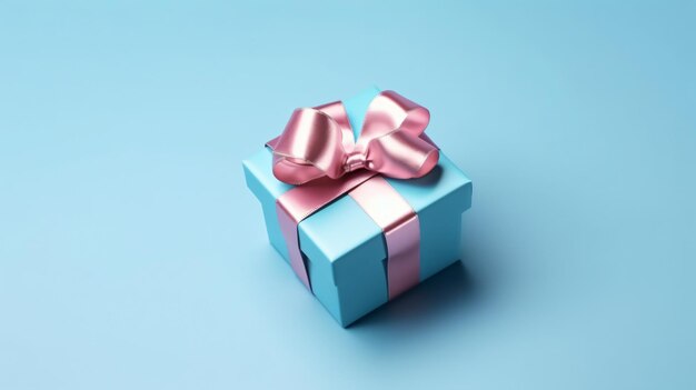 Desenvuelva la alegría Descubra la magia de dar con este primer plano de una caja de regalo azul con un lazo rosa GenerativeAI