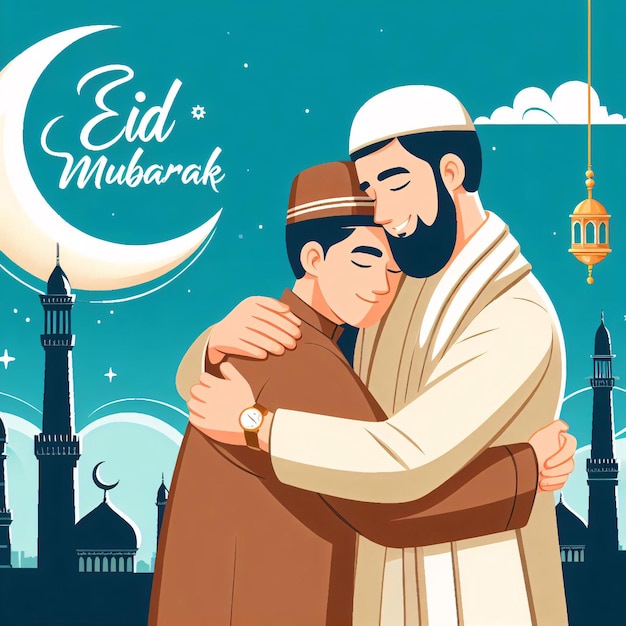 Foto deseos de eid para abrazar a los hombres musulmanes juntos