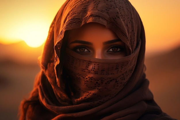 Desert Dreams Mulher árabe ao pôr do sol Viagem Generativa por Ai