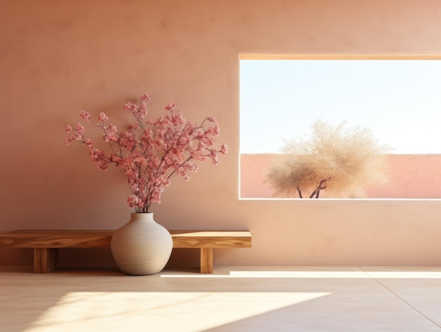 Desert Elegance AIGenerated Mockup de Interior Minimalista com EFrame e Arte de Parede