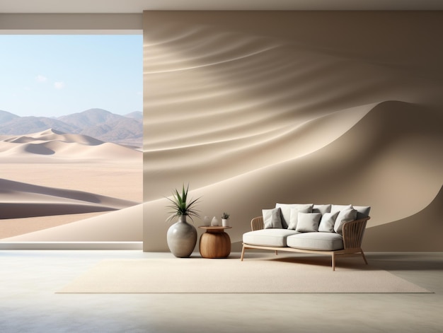 Desert Elegance AIGeneró una maqueta de interior minimalista con EFrame y arte de pared