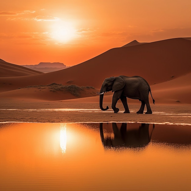 Desert Majesty Elephants' Journey ao lado de humanos em terras áridas