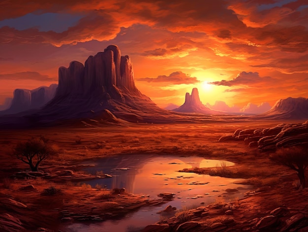 Desert Serenade A Majestic Bright Sunset IA generativa