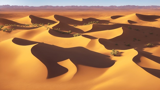 Deserto arenoso com dunas altas em um dia ensolarado e quente Geração de IA