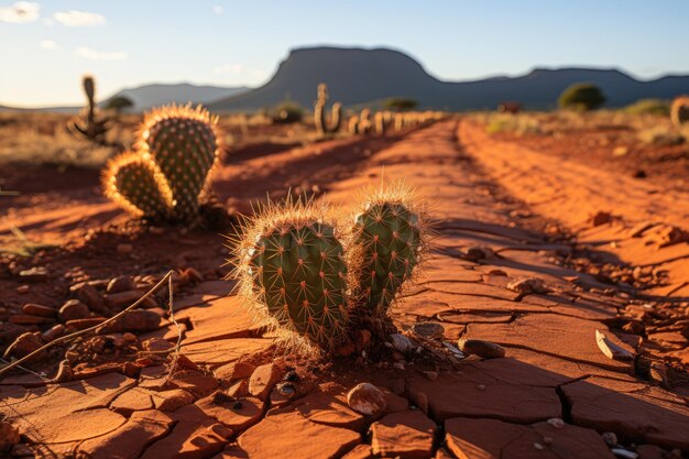 Deserto com cactos em solo pedregoso