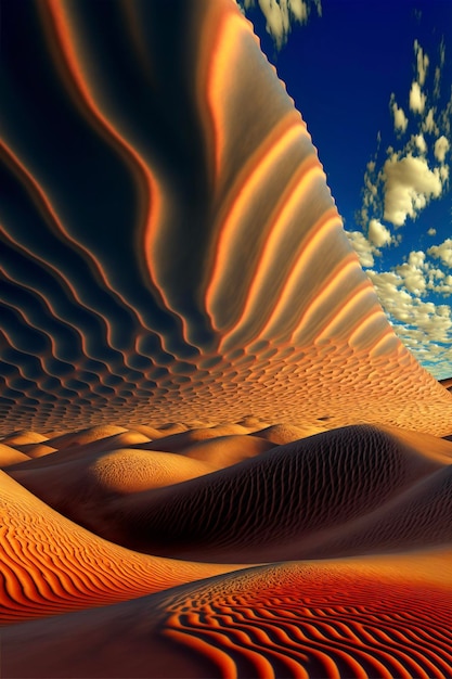 Deserto com dunas de areia e nuvens no céu generativo ai