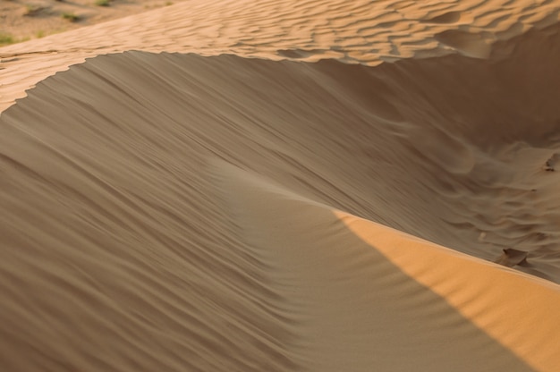 Deserto com dunas de areia em um dia ensolarado e claro. Paisagem do deserto.