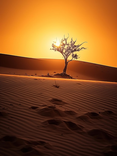 Deserto de dunas de areia com uma árvore