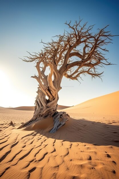 Deserto de dunas de areia com uma árvore