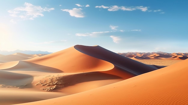 Deserto de dunas de areia laranja com imagem gerada por IA de céu azul claro