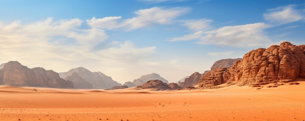 Foto deserto do pôr-do-sol e montanha jabal al qattar wadi rum deserto da jordânia generative ai