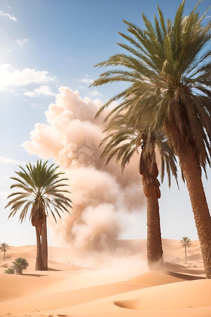 deserto do saara uma bela imagem com palmeiras uma tempestade de areia ultra realista