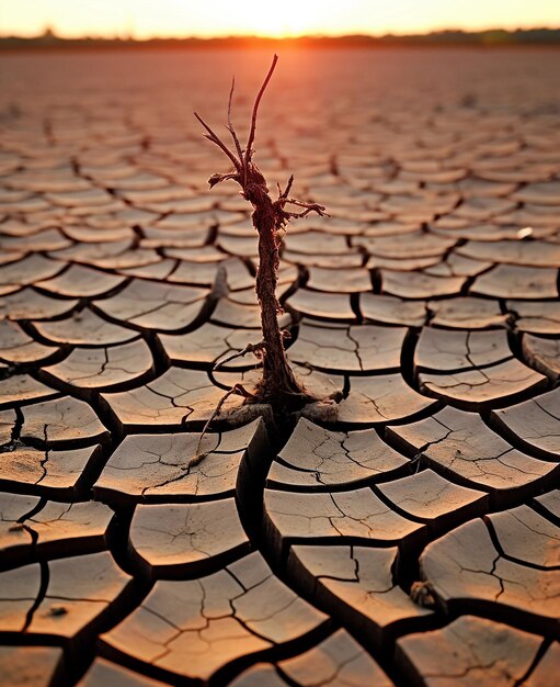 Foto deserto seco e rachado a escassez global de água no planeta o aquecimento global e o conceito de efeito estufa