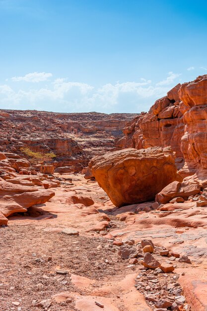 Desfiladeiro de Salam colorido na Península do Sinai, belas pedras de calcário curvas.