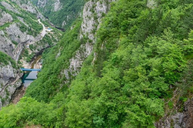 Desfiladeiro pitoresco do rio piva perto da barragem mratine.