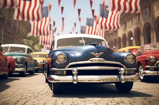 Foto desfile de carros clássicos americanos com vintage generative ai