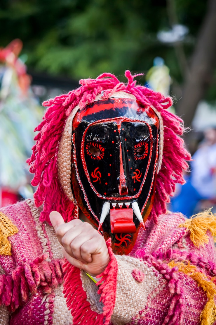 Foto desfile de fantasias e máscaras tradicionais da ibéria no viii festival internacional de máscaras ibéricas.