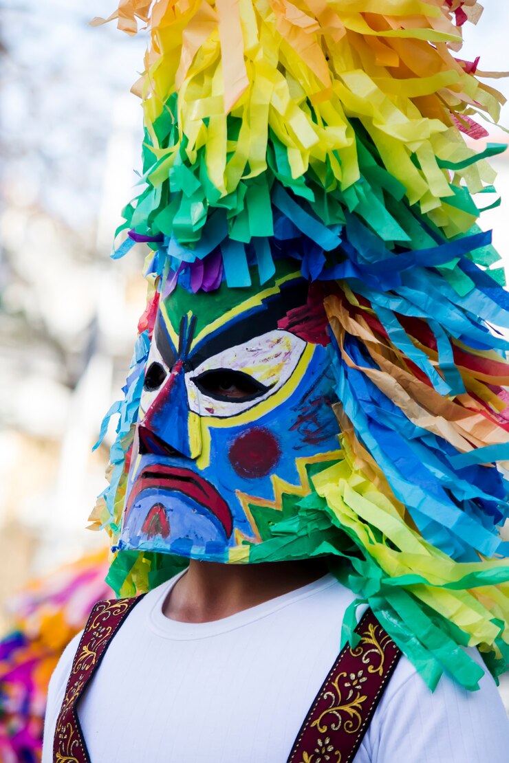 Foto desfile de fantasias e máscaras tradicionais da ibéria no viii festival internacional de máscaras ibéricas.