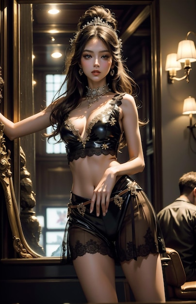 Desfile de moda rapariga sexy com um vestido lindo modelo de mulher asiática linda moda linda