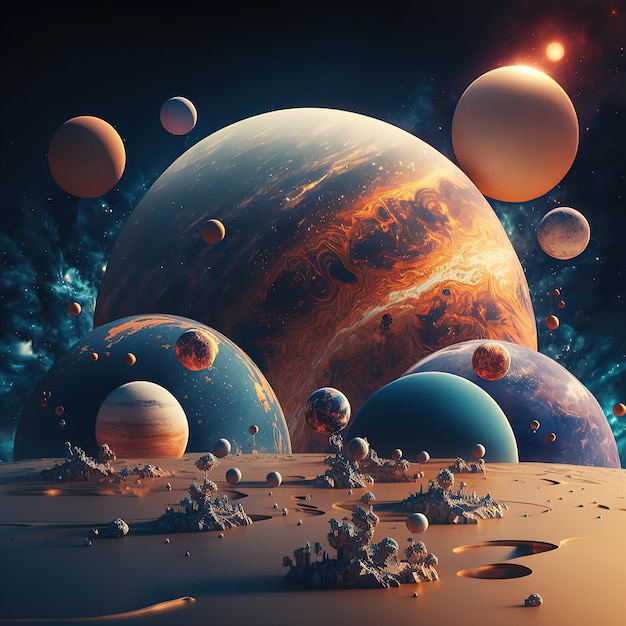 Desfile de planetas na ilustração 3d do espaço
