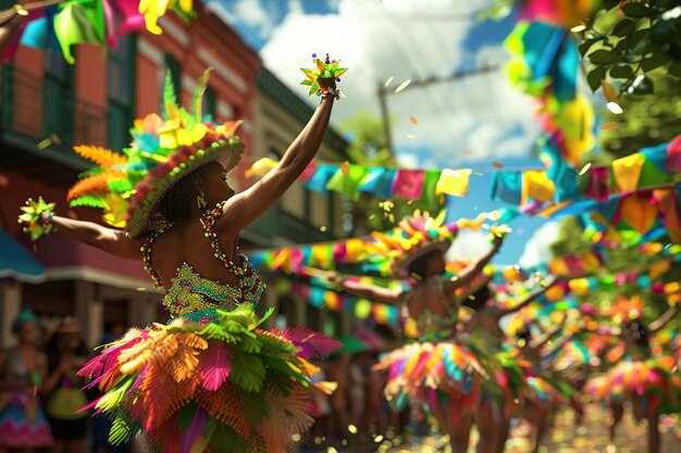 Desfile de rua vibrante celebrando a diversidade cultural