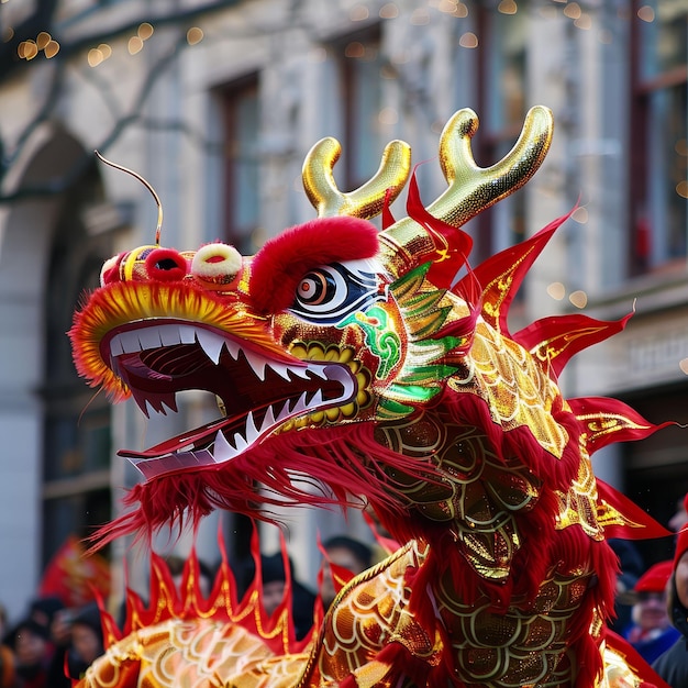 El desfile del dragón del Año Nuevo chino en las calles vive la fortuna favorecida