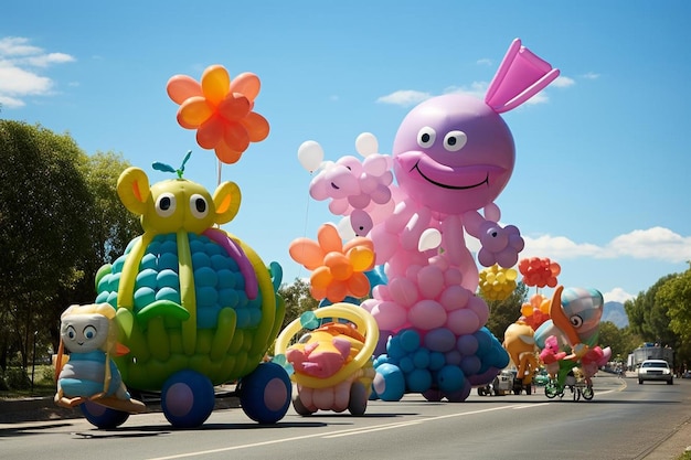 un desfile de globos con una cara