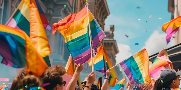 Desfile LGBT con banderas Inteligencia Artificial Generativa