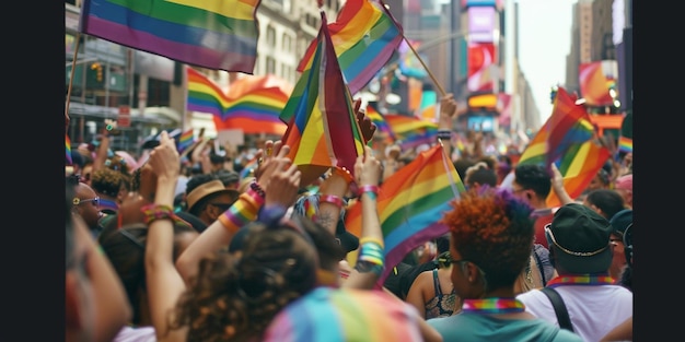 Desfile LGBT con banderas Inteligencia Artificial Generativa