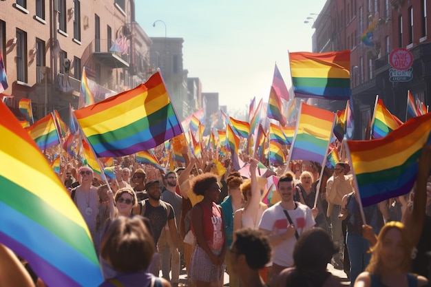 Desfile del orgullo LGBTQ con diversos participantes Generativo ai