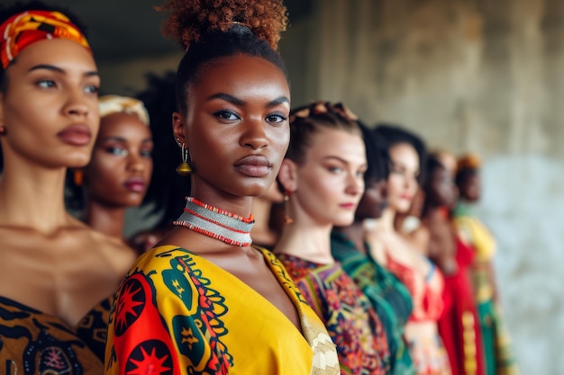 Desfiles de moda globais celebrando a diversidade com modelos de diferentes etnias e designs internacionais