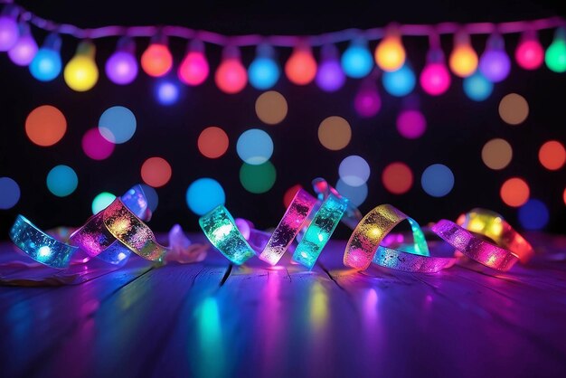 Foto desfocado de la decoración de luces de la fiesta