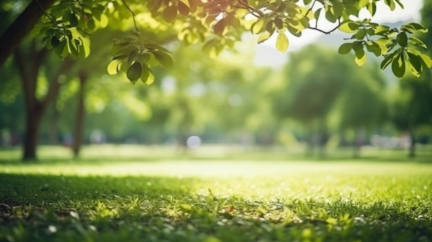 Desfocalizar el jardín del parque Árbol y césped en el fondo de la naturaleza