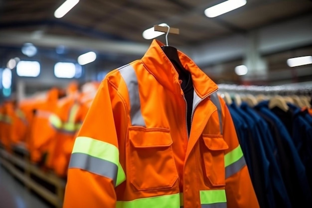 Foto desfocamento seletivo em casacos e jaquetas de segurança de alta visibilidade equipamentos de protecção individual para venda